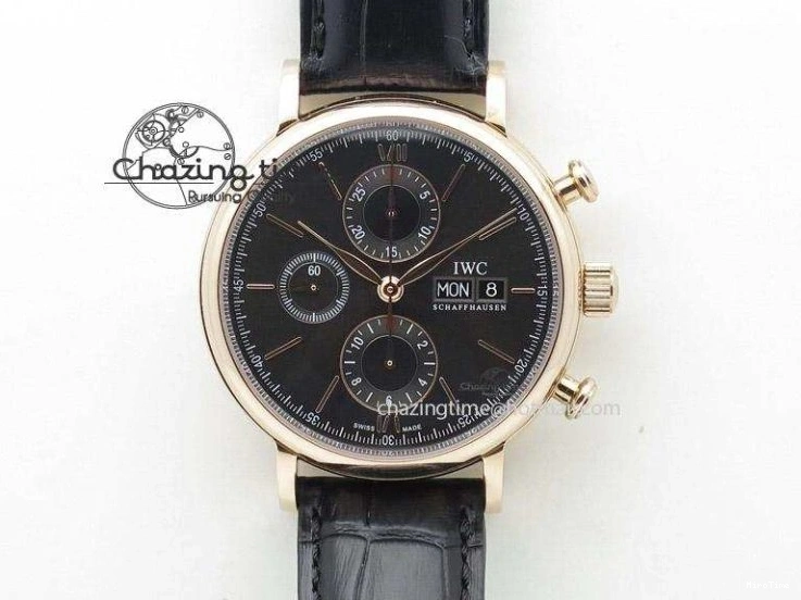 MIROTIME 0518 Portofino Chrono RG Black Dial on Black Leather Strap A HighPerformance 7389